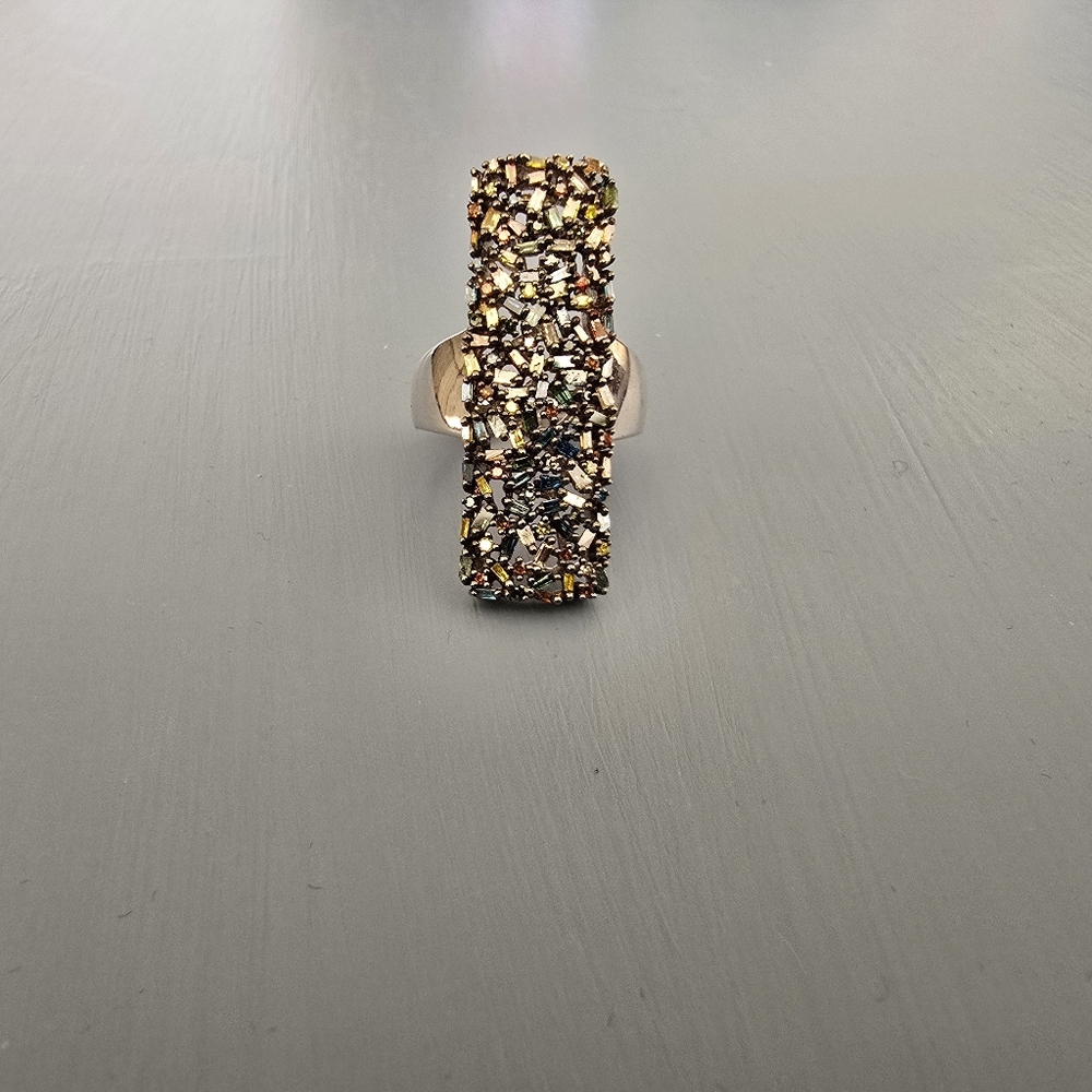 .925 Sterling Silver Lab Created Multi Colored Diamond Baguette Ring. - Picture 6 of 8